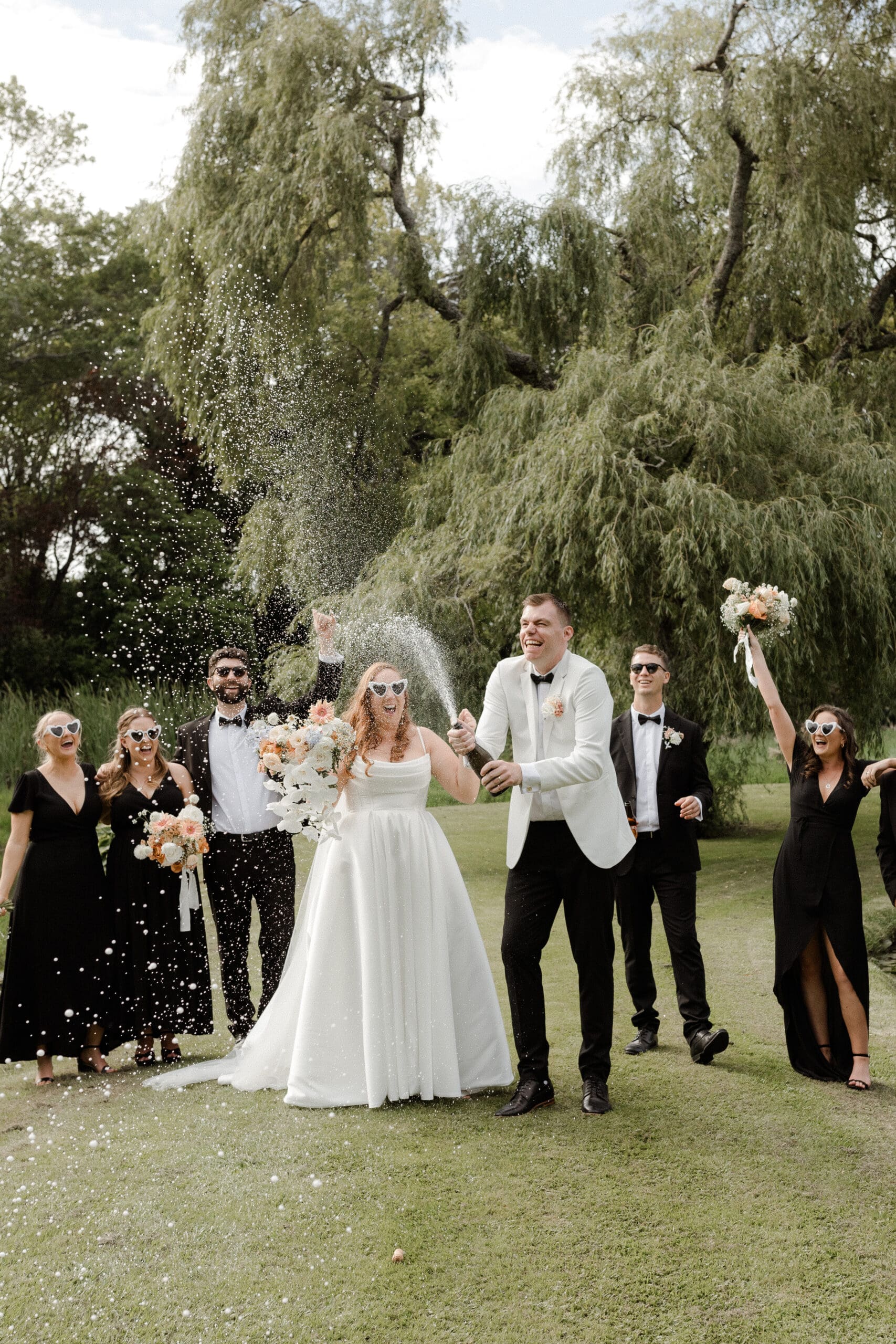 Wedding celebration with joyful guests.