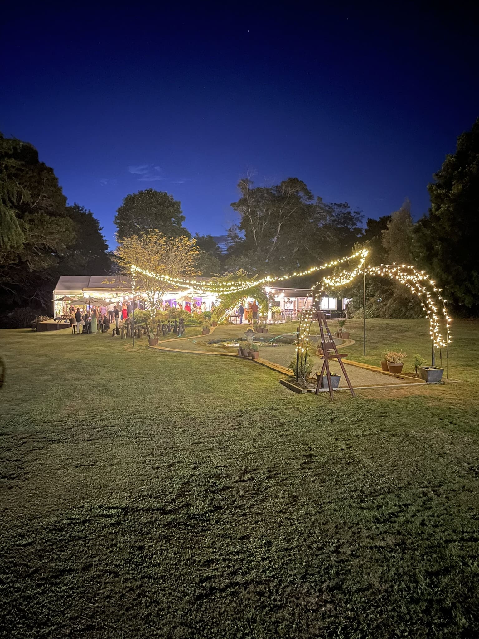 Outdoor event with string lights